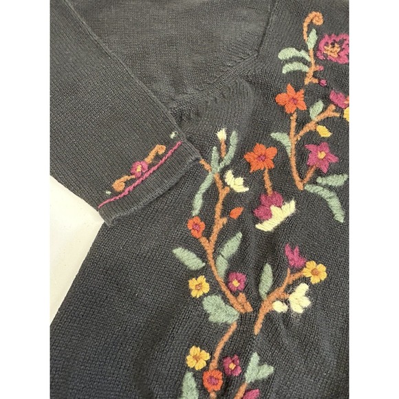 Vintage Bobbie Brooks Floral Embroidered Sweater Felted Black Lg Cottagecore E2‎ - Picture 10 of 14